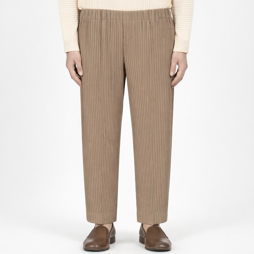Homme Pliss Issey Miyake | Pleated Taupe Pants (Size 1 Jp)